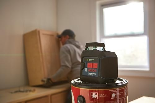 BOSCH GLL50-40G Green-Beam Self-Leveling 360 Degree Cross-Line Laser, Includes 4 AA Batteries, L-Bracket, Ceiling Clip, & Hard Carrying Case