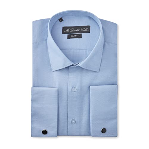 Chemise Oxford bleue anti-plis à double manchette élégante taille S