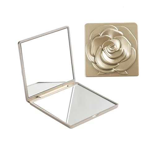 Disnace Petit Miroir de Poche Carré Magnifique - Double Face, Portable, Pliable pour Voyage et Maquillage - Grossissant, pour Sac à Main (Or)