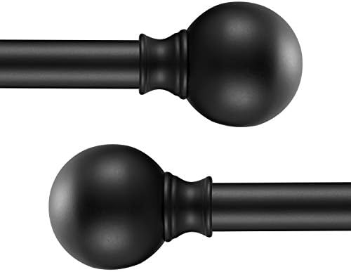 Industrial Curtain Rods 2 Pack, Iron Curtain Rods for Windows 28 to 48, 3/4 Inch Curtain Rods Ball Finials, Black Curtain Rods, Outdoor Farmhouse Curtain Rod Room Divider, 28-48" Matte Black 2 Pack