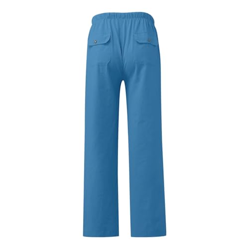 Men's Long Pants Breathable Loose Casual Elastic Waist Straight Leg Pants Lightweight Linen Yoga Beach Pant4