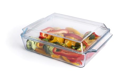 Rectangular Tempered Glass Casserole Dish, Tempered Glass Baking Dish with Glass Cover. Oven, Freezer and Dishwasher Safe. - 2 Liter