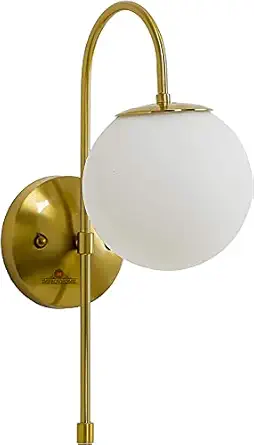 Improvhome Modern Metal Light/ Wall Lighting Sconce With Globe Glass Shade Without Bulb (Golden, White) 40Watts(Wired_Electric)