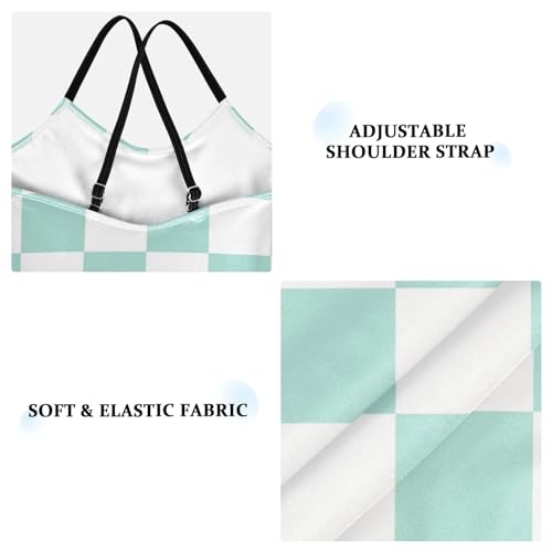 Image of Black and White Chess Girls One Piece Swimsuits Board Marble Tile Sport Halter Swimwear Beach Bathing Suit 3T