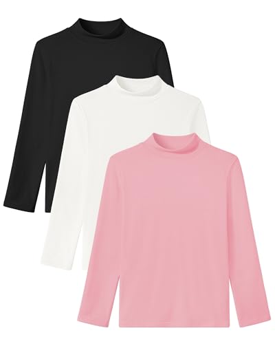 Auranso 3 Pack Boys Girls Turtleneck Kids Long Sleeve Shirts Solid Warm Unisex Turtle Neck Top