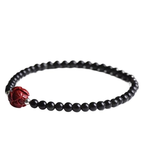 Bracelet obsidienne noire et cinabre de 4 mm, le cadeau idéal pour souhaiter la bonne chance