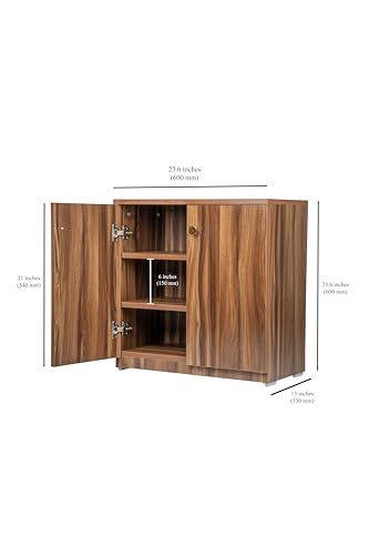 Image of Wooden Shoe Rack with Doors | 3 Tier Closed Shoe Cabinet for Home | Space Saving Footwear Storage Unit for Entryway, Living Room & Bedroom (L 60 x B 32 x H 60 cm) (DARK ASAIN, 3 Shelves) DIY