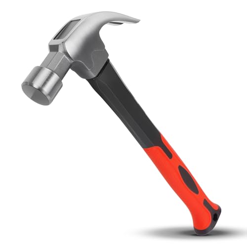 16OZ Claw Hammer with Fiberglass Handle, Drop Forged Claw Hammer, All Purpose Hammer, Smooth Face, Shock-Absorbing Grip
