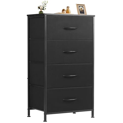 Sweetcrispy Dresser for Bedroom with 4 Drawers, Storage Drawers, Skinny Fabric Storage Tower, Tower Organizer Unit, Chest of Drawers with Wooden Top for Closet, Living Room, Entryway