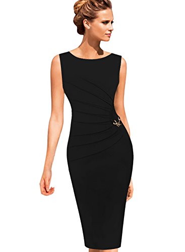 Image of VFSHOW Womens Work Office Business Casual Sleeveless Ruched Elegant Professional Church Cocktail Party Pencil Sheath Dress
