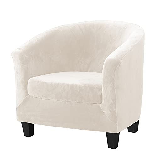 Mingfuxin 2 Pieces Tub Chair Covers，Upgraded 2 IN 1 Design Stretch Velvet Armchair Sofa Slipcover with Cushion Cover, Non Slip Club Bucket Chairs Sofa Couch Covers Slipcovers(Upgraded-Beige, Velvet)