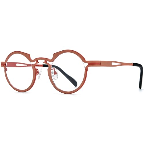Image of FONEX Colorful Pure Titanium Glasses Frame Women Retro Round Eyeglasses