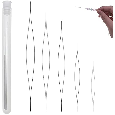 5 Sizes Bead Needle, Steel Big Eye Beading Needles with Storage Bottle for Jewelry Making, DIY Beading (12.6cm, 11.4cm, 10.1cm, 7.5cm, 5.8cm) Cover