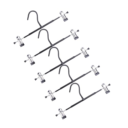 Ciieeo Retractable Pants Hangers 5pcs Black Stainless Steel Hanger Clips Trouser Clamp Bra Clothing Hanger Space-Saver