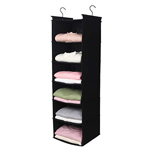 Max Houser 6 Tier Shelf Hanging Closet Organizer, Closet Hanging Shelf With 2 Sturdy Hooks For Storage, Foldable (Black) #TOP2
