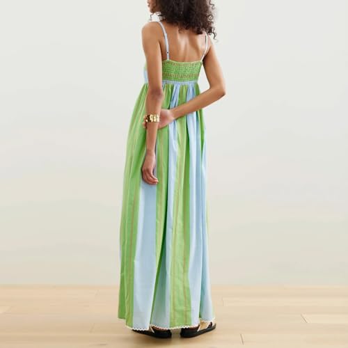 Image of Women Spaghetti Strap Flowy Long Dress Boho Floral Square Neck Maxi Dress Summer A-Line Dresses for Beach Vacation