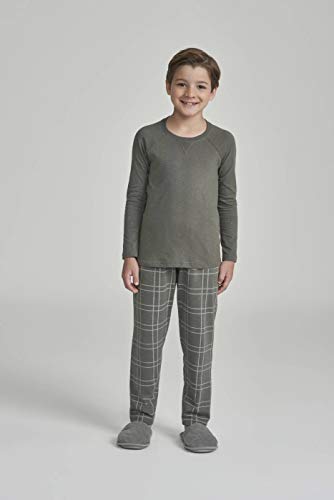 Pijama Menino e Teen Manga Longa Verde Militar Xadrez 16