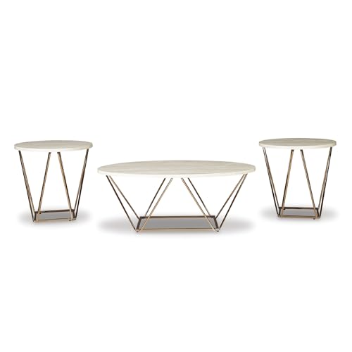 Signature Design by Ashley Tarica Modern 3 Piece Table Set, Includes Coffee & 2 End Tables, White &...