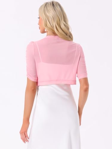 Image of Allegra K Casual Short Sleeve Mesh Sheer Shrug for Women Open Front Cropped Cardigan Bolero