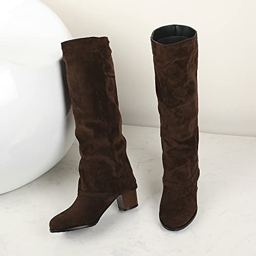 Shinelly Women Slouch Knee High Chunky Boots Block Heel3