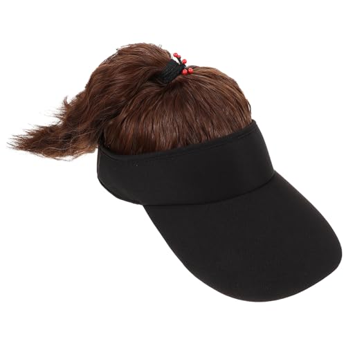 Chapeau et perruque femme casquette baseball avec cheveux longs bouclés marron