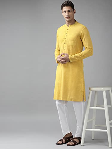 Image of See Designs Men Full Sleeve Cotton Solid Straight Slub Effect Kurta