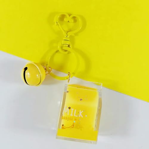 JIMINISO Milk Drinks Keychain Strawberry Banana Grape Moving Liquid Key