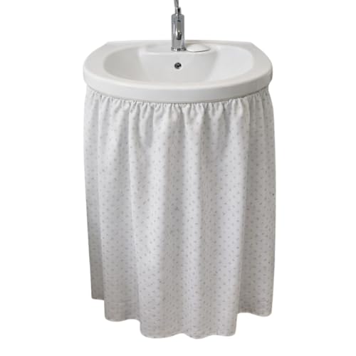 Diamond Stitch Fabric Bathroom Sink Skirt Utility Sink Waterproof Fits Standard Size Sinks Adds Bathroom Storage (White) Large