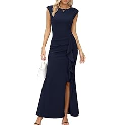 Missufe Damen Ballkleid Maxi Abendkleider Flügelärmel Cocktail Rüsche Schlitz Meerjungfrau Bodycon Hochzeit Festlich Kleid
