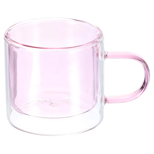 QUARKZMAN 8.4 oz Tasse À Café En Verre Double Paroi, Tasse À Thé Avec Poignées Élargies Pour Espresso, Cappuccino, Sachet De Thé, Latte, Boissons Chaudes Et Froides, Jus, Rose