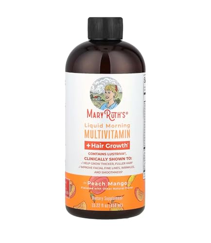 MaryRuth Organics Liquid Multivitamin+Hair Growth | Biotin 10000mcg | Lustriva Hair Growth Supplement | Clinically Tested in Women for Thicker Hair&Facial Wrinkle | Skin Care | Ages 18+ | 15.22 Fl Oz