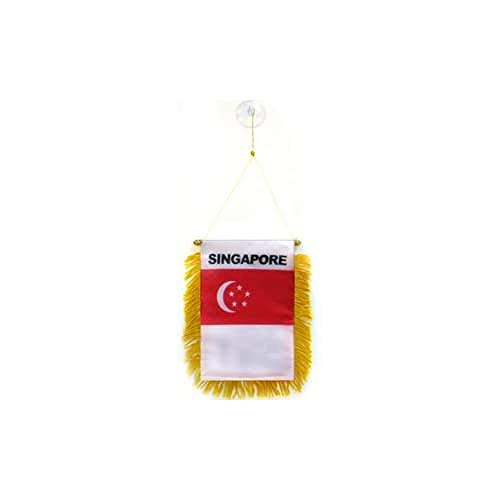 Image of AZ FLAG Singapore Mini Banner 6'' x 4'' - Singaporean Pennant 15 x 10 cm - Mini Banners 4x6 inch Suction Cup Hanger