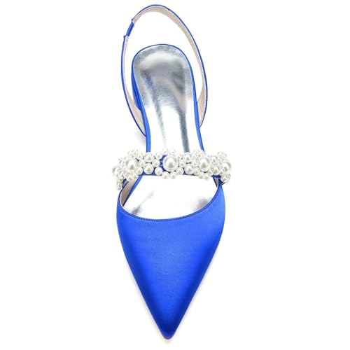 Women's Satin Wedding Flats for Bride Sling Back Pointy Toe Comfy Low Heel Drsssy Bridal Shoes Ladies Shoes3