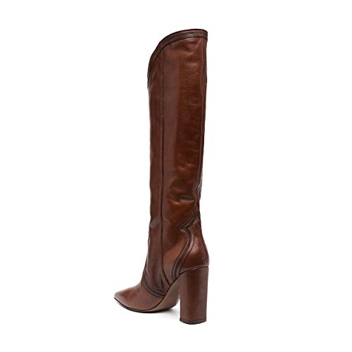 FOWT Women Fashion Cowboy Closed Pointy Toe Pull on Boots Chunky High Heel Mid Calf Pumps Winter Office Shoes Size 4-15 M US3