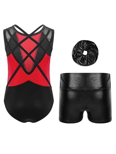 Justaucorps strass avec short ensemble de gym extensible pour enfant