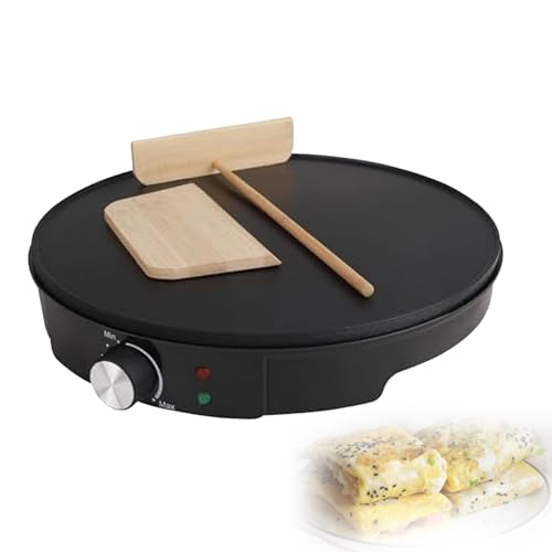 Máquina eléctrica para crepas, superficie de cocción antiadherente de 12 pulgadas con control de temperatura ajustable, incluye esparcidor de masa y espátula para crepes y panqueques