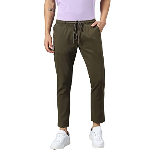 Image of Hubberholme Men's Tapered Fit Cotton Trousers, Ankle Length Elastic & Drawstring Waist Chinos