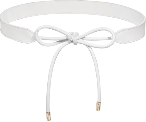 Buywis Women PU Leather Tie Waist Belts Knotted Thin Skinny Rope Waistband White Fit Waist 27'-37'