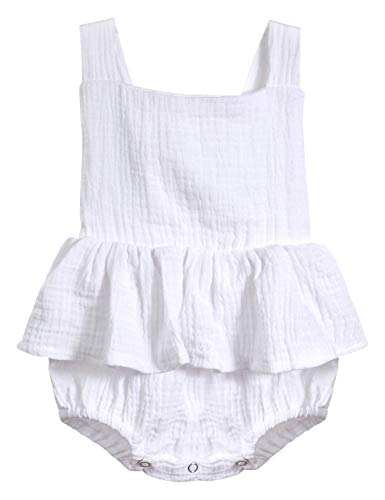 Oklady Infant Newborn Baby Girl Romper Ruffle Cotton Flutter Sleeve One-Piece Bodysuits 0-3 Months White