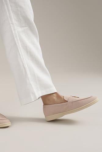 Image of Women's Faux Suede Loafers Fashion Slip On Comfort Flat Shoes Lightweight Breathable Non-Slip Casual Walking Shoes with Metal Buckle for Daily Office Travel Outdoor