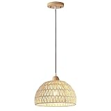 Weiß Boho Lampen Hängelampe Pendelleuchte Lampenschirm Rattan Vintage Hängeleuchte Deckenlampe Deckenleuchte E27 Esstischlampe Wohnzimmerlampe Hängend Korblampe für Schlafzimmer Wohnzimmer Flur Küche