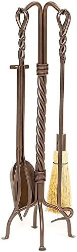 Twisted Rope 5-Piece Wrought Iron Fireplace Tool Set, Roman Bronze
