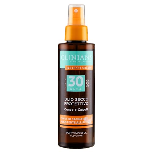 CLINIANS | Aceite Seco Protector para Cuerpo y Cabello SPF30, con Vitamina E, aceite de Almendra, Argán y Jojoba, 150mL