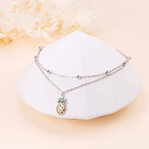 Image of Flyow Anklet for Women S925 Sterling Silver Adjustable Foot Beaded Heart Charm Ankle Bracelet Anklets Jewelry