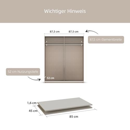 Rauch Möbel ZUBEHÖR, Einlegeböden, 2er-Set, für Schwebetürenschränke von Rauch mit Einer Elementbreite von 87,5 cm, Schrankhöhe 210 cm und Schranktiefe 59 cm, Maße 85x16x45cm