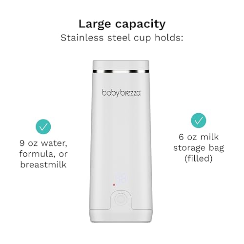 Image of Baby Brezza Portable Warmer - 3X Faster Baby Bottle Warming - Travel Breastmilk and Formula Warmer - Safe, Even Heating - Up to 9oz - No Adapters, White