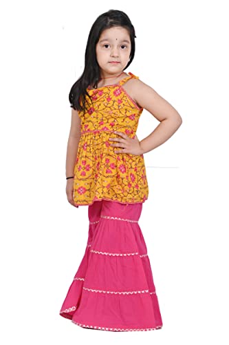 Image of Printed Cotton Sharara Set for Kids, Traditional Dresses Set for Baby, Ethnic Outfits for Girls, Sleeveless Kurti Set