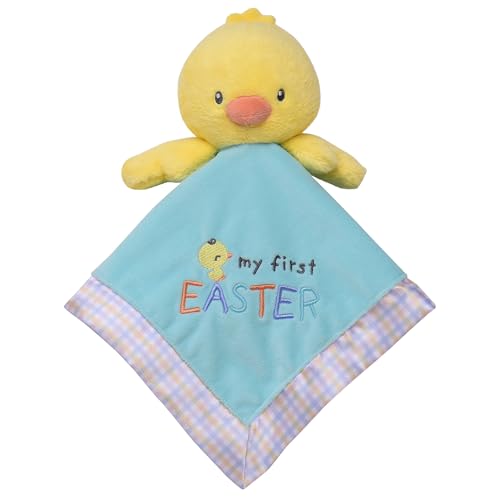 Image of Baby Starters Magic Years Plush Snuggle Buddy with Rattle and Satin, My First Easter Embroidery, Aqua Chick