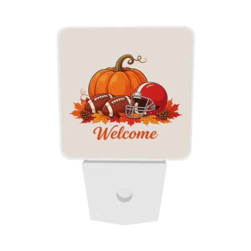 Image of Pumpkin Football LED Plug-in Night Lamp 2 Set, Auto Sensor Nightlights for Home Indoor Bedroom Bathroom Hallway