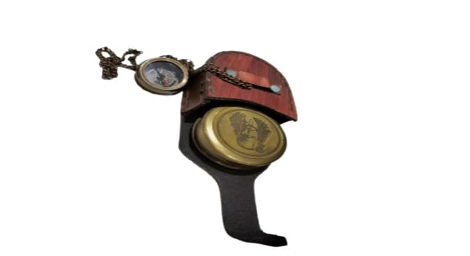 Brújula de bolsillo náutica de latón con cubierta de cuero vintage miniatura 1